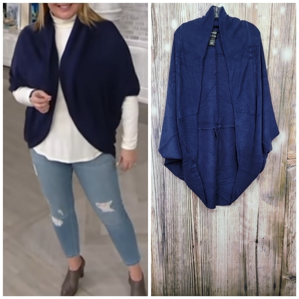 Layers by Lizden Navy Blue Marvelush Ribbed Shrug Size M/L New